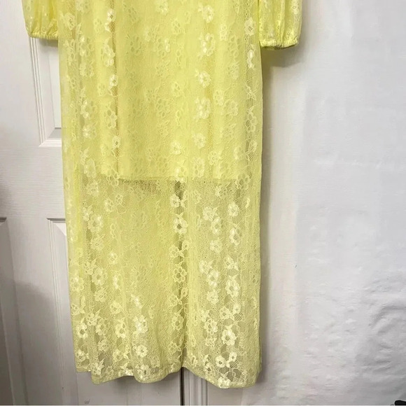 Open Edit Sheer Lace Long Sleeve Maxi Dress Yellow Elfin Size Large - Picture 13 of 13
